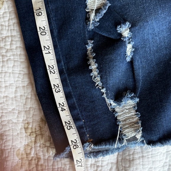 Stylish Dark Blue Distressed Pencil Skirt - Picture 5 of 7